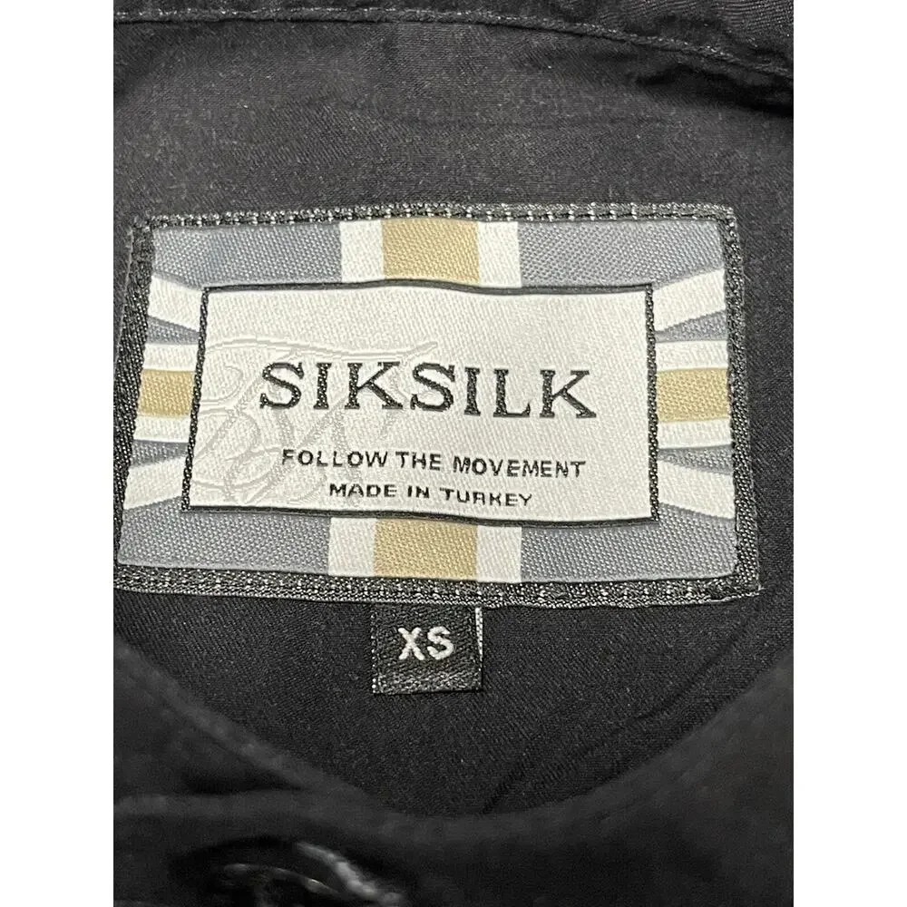 Sik Silk Shirt Mens XS Button Up Color Block Black Contrast Cotton N76